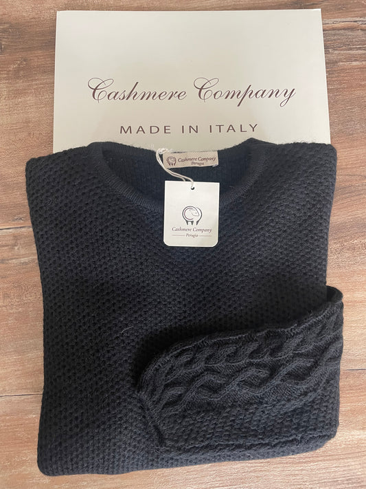 Cashmere Company maglia donna Nero girocollo punto canestro Made in Italy