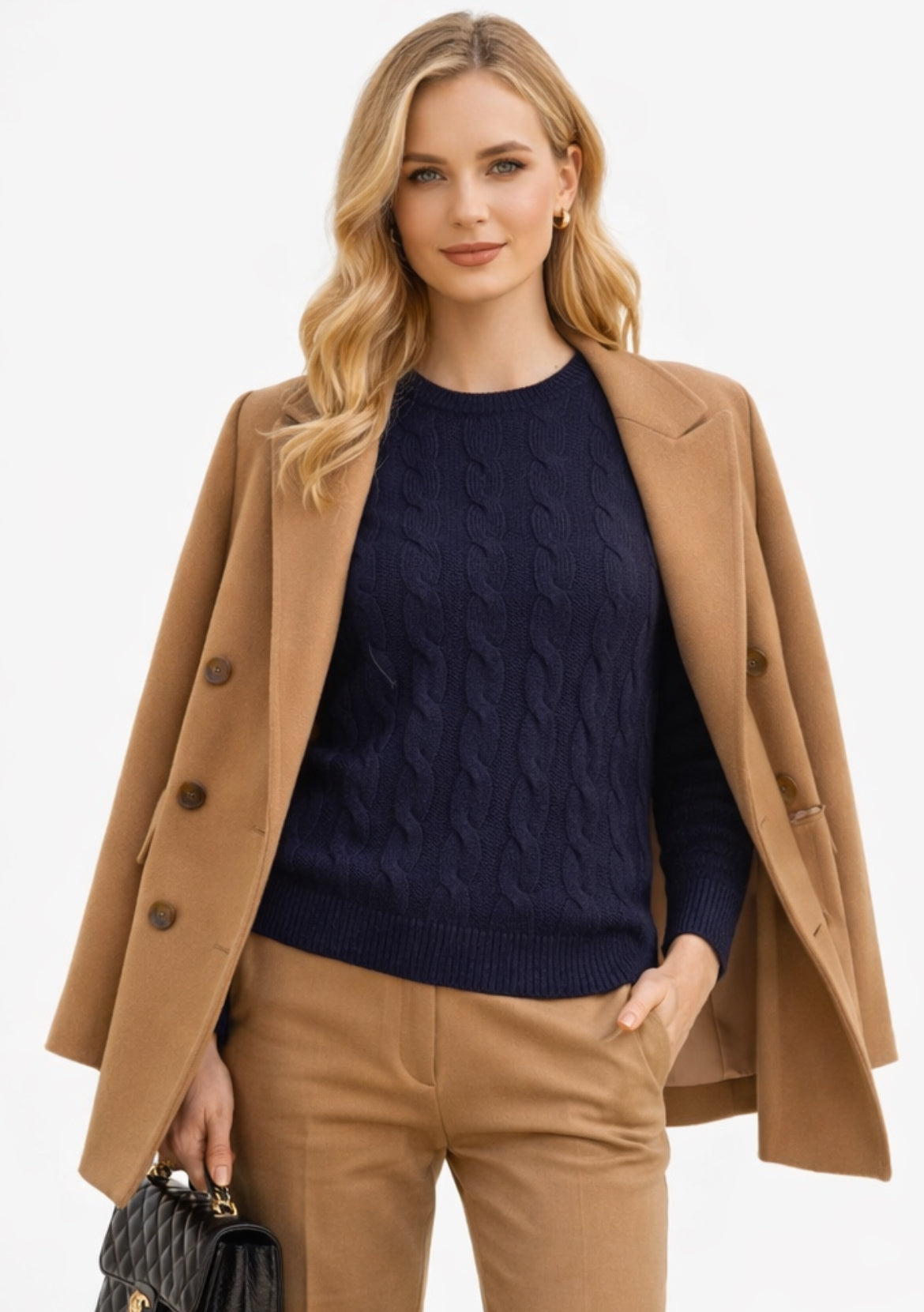 Cashmere Company Maglia Donna Blu Girocollo Trecce Cashmere Lana