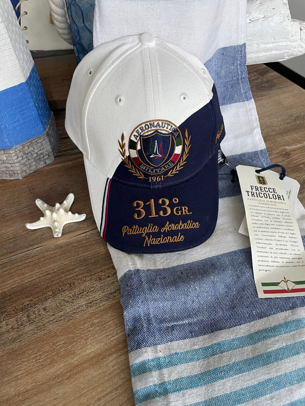 Cappello Uomo Aeronautica Militare Frecce Tricolori Blu e Bianco - Cotone regolabile