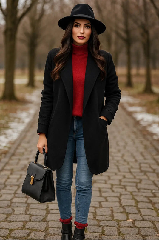 Cappotto Donna Cashmere Company colore nero lana e Cashmere Made in Italy