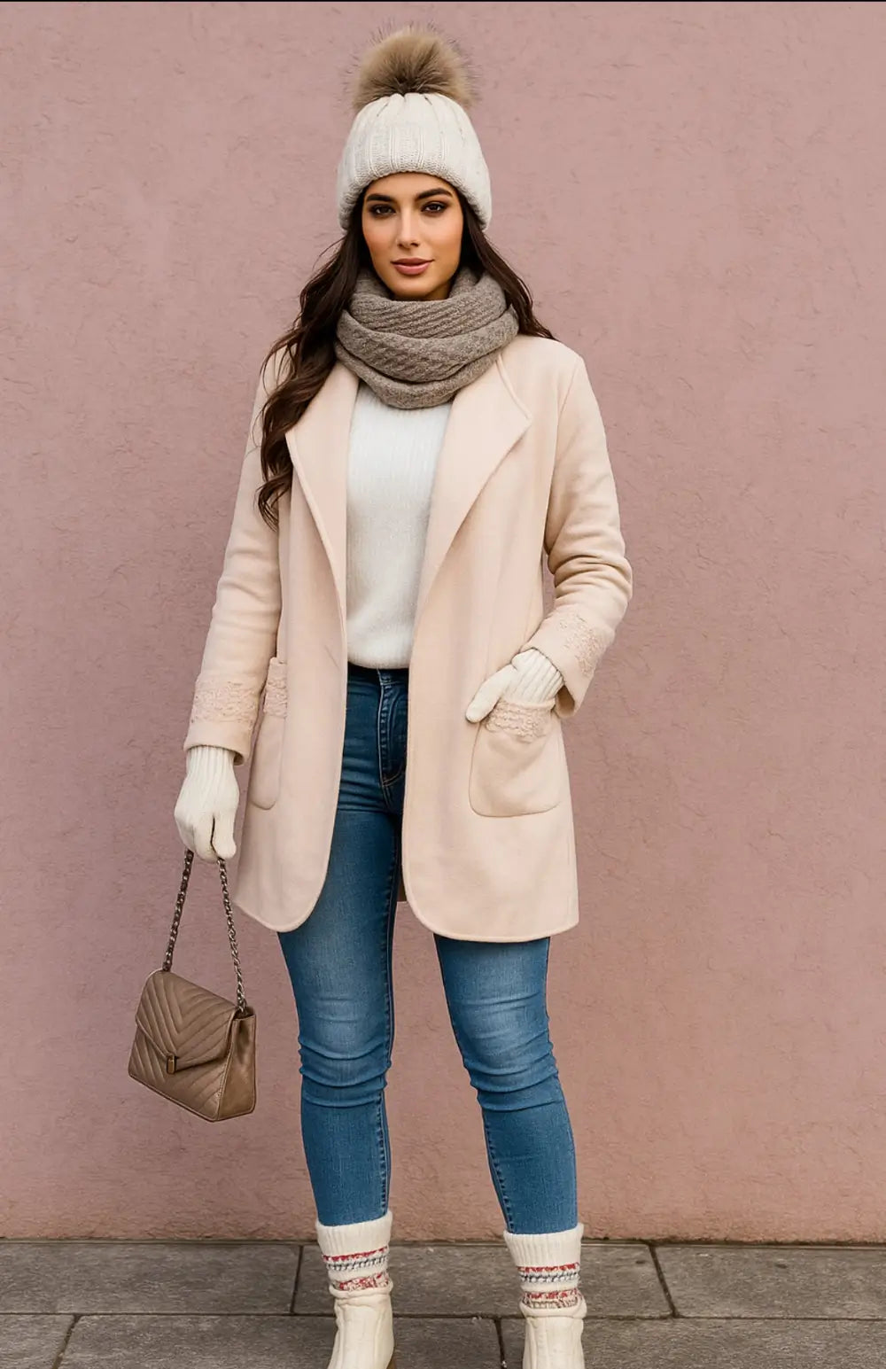 Cappotto Donna Cashmere Company colore sabbia lana e Cashmere Made in Italy