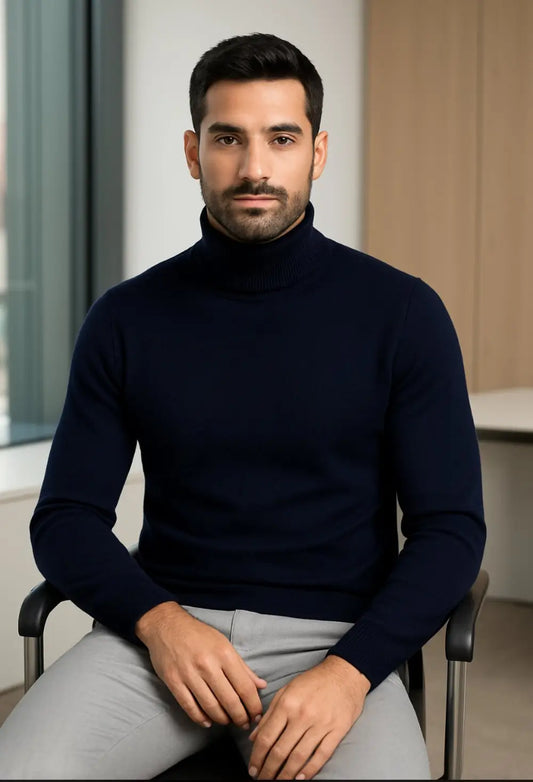 Cashmere Company Dolcevita Uomo Blu Collo Alto | Lusso Puro: Cashmere, Lana e Seta