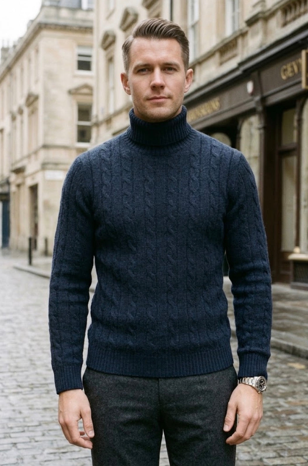 Cashmere Company Dolcevita trecce blu uomo Cashmere e lana Made in Italy 