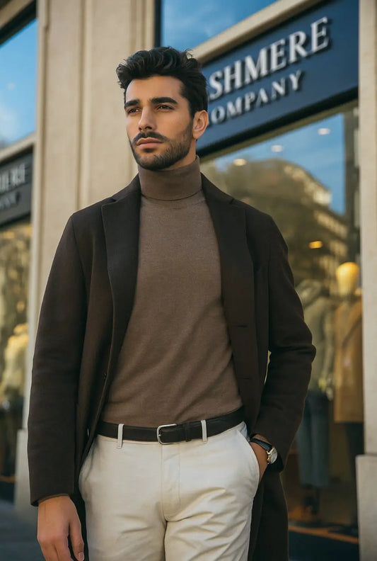 Cashmere Company maglia dolcevita uomo marrone cashmere lana e seta made in Italy
