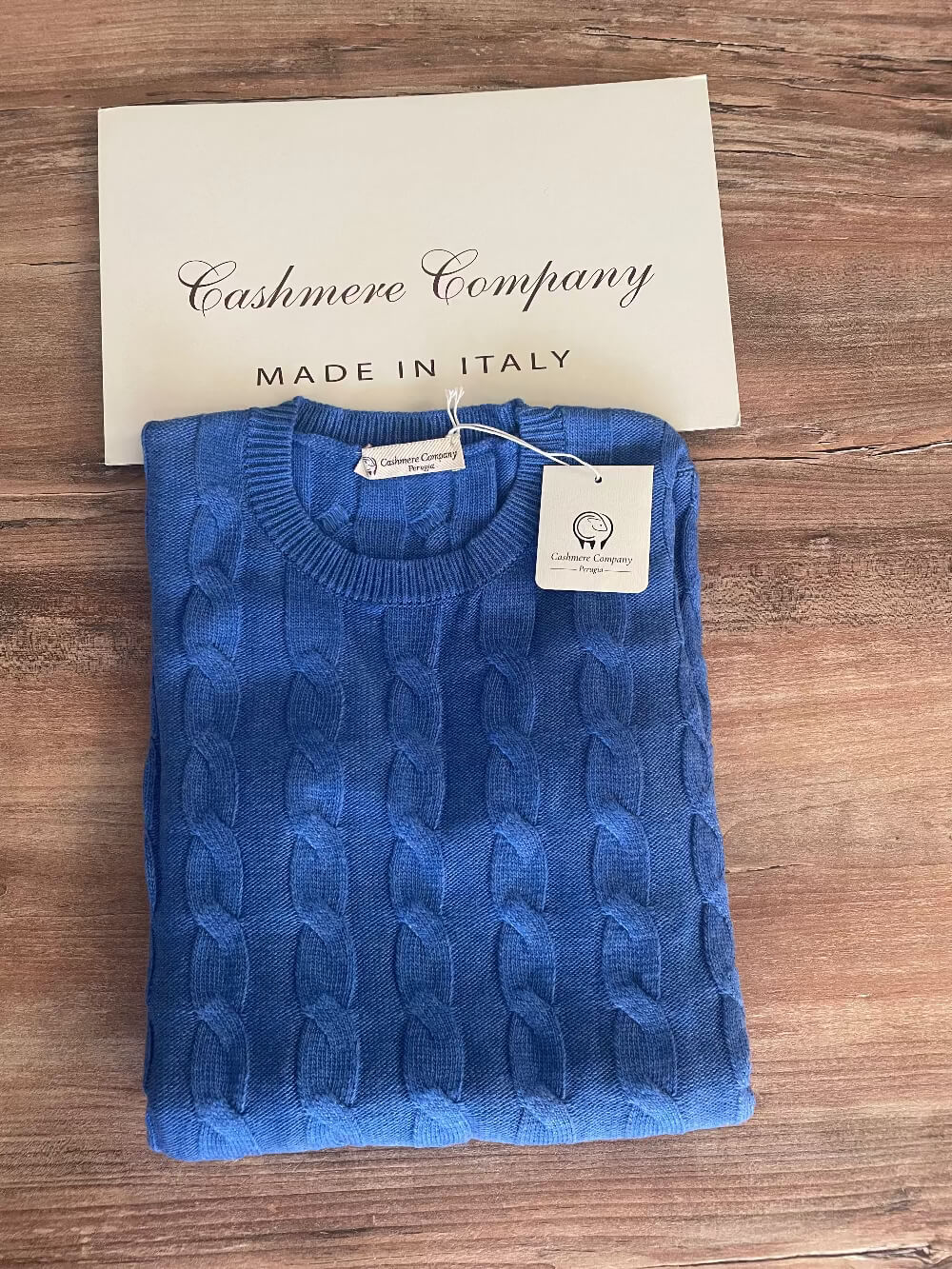 Cashmere Company maglia donna bluette girocollo trecce lana e cashmere Made in ITALY