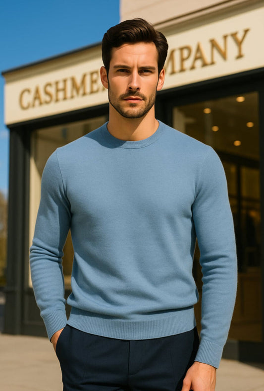 Cashmere Company maglia girocollo uomo azzurro polvere pullover Made in Italy