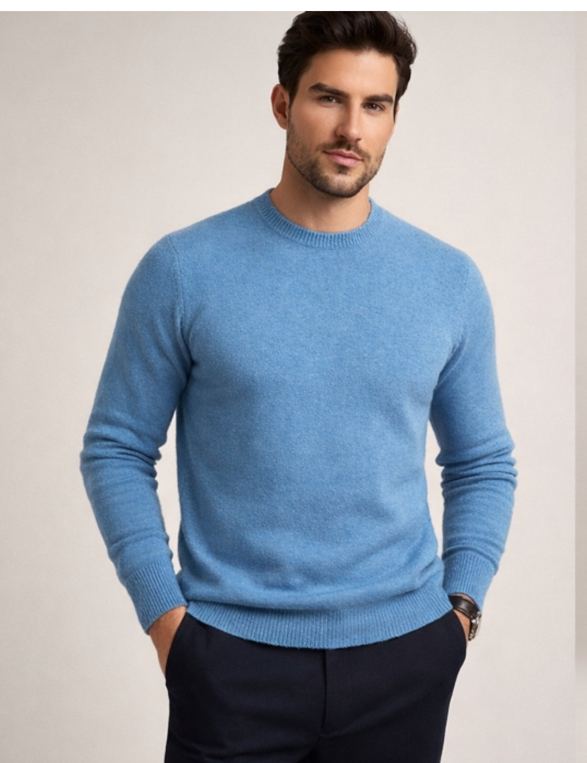 Cashmere Company maglia uomo azzurro girocollo Cashmere e lana Made in Italy 