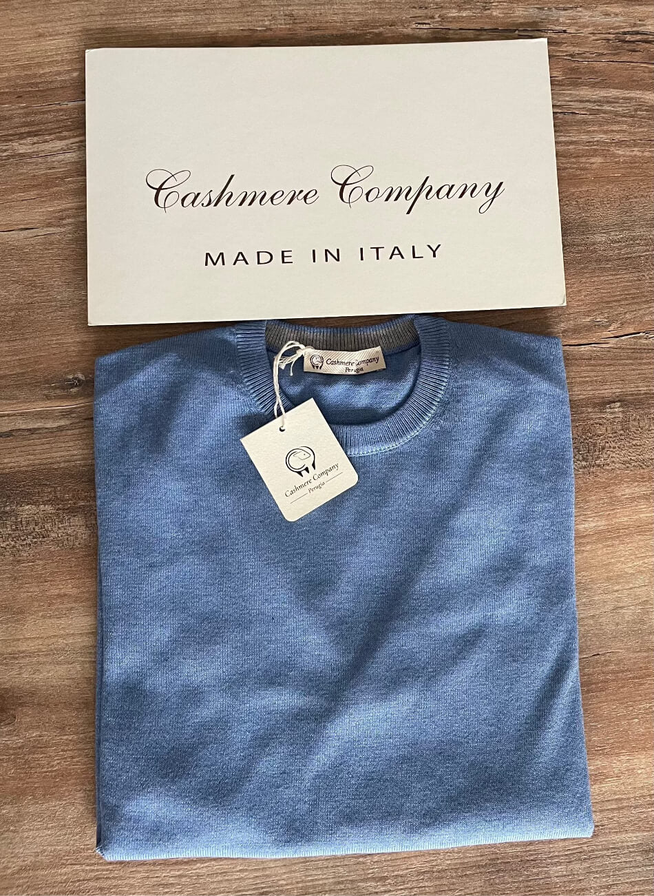 Cashmere Company maglia uomo azzurro girocollo lana e cashmere made in Italy