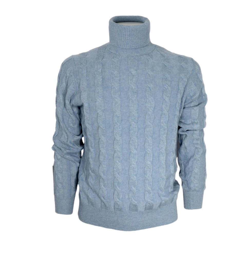 Cashmere Company maglia uomo dolcevita trecce azzurro