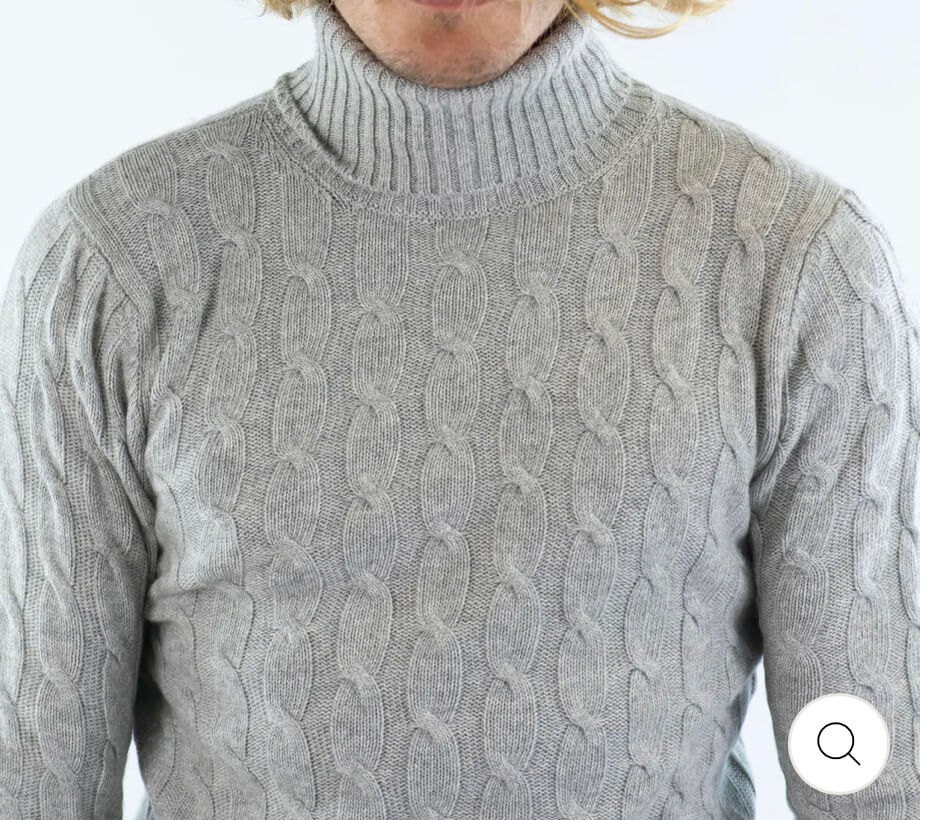 Cashmere Company maglia uomo dolcevita trecce grigio, lana e Cashmere Made in Italy