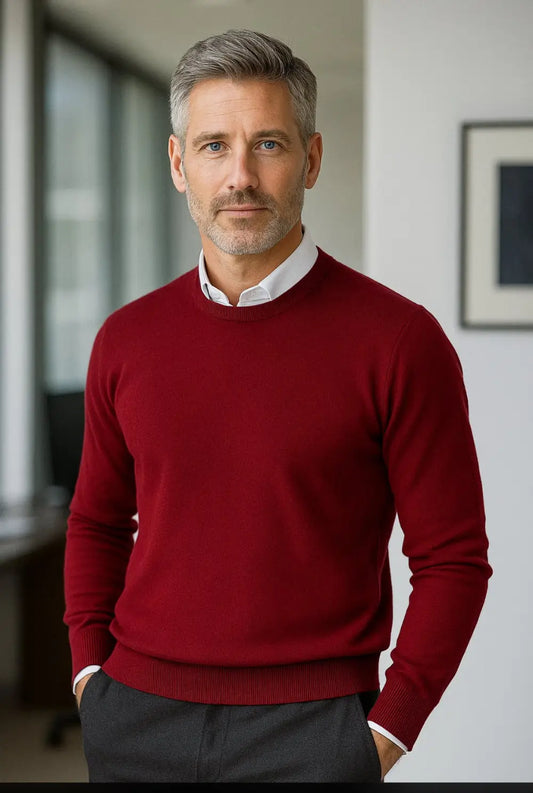 Cashmere Company maglia uomo girocollo Bordeaux cashmere lana e cotone Made in Italy
