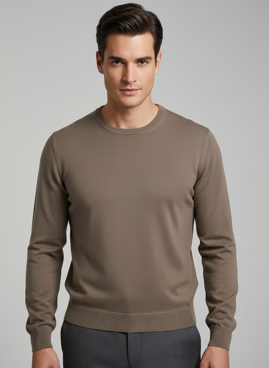 Cashmere Company maglia uomo marrone, girocollo, cashmere e lana , Made in Italy