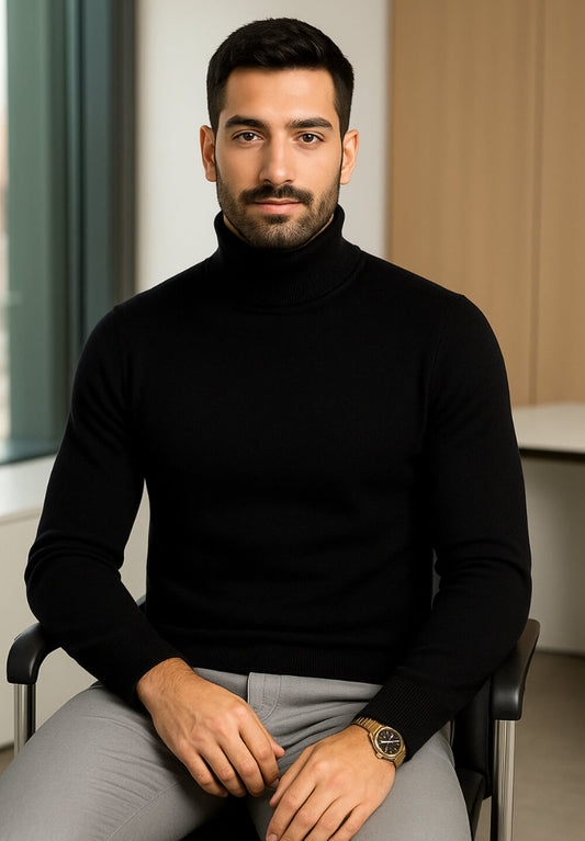 Cashmere Company maglia uomo nero dolcevita pullover sotto giacca  Cashmere Lana e Seta