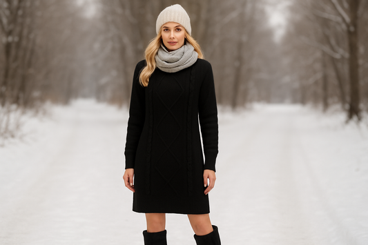 Cashmere Company vestito donna nero Cashmere Made in Italy 
Vista frontale del vestito