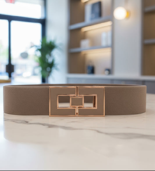 Cintura Donna Elastica a Molla Beige con Fibbia Oro