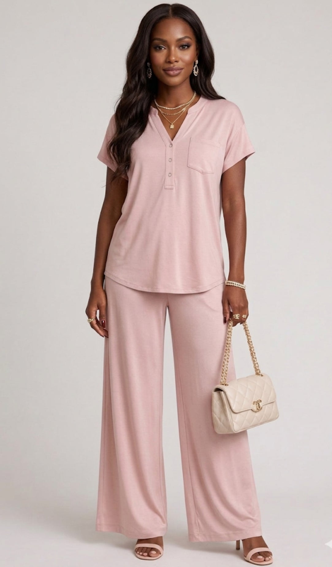 Tuta Donna Completo Maglia Pantaloni Palazzo