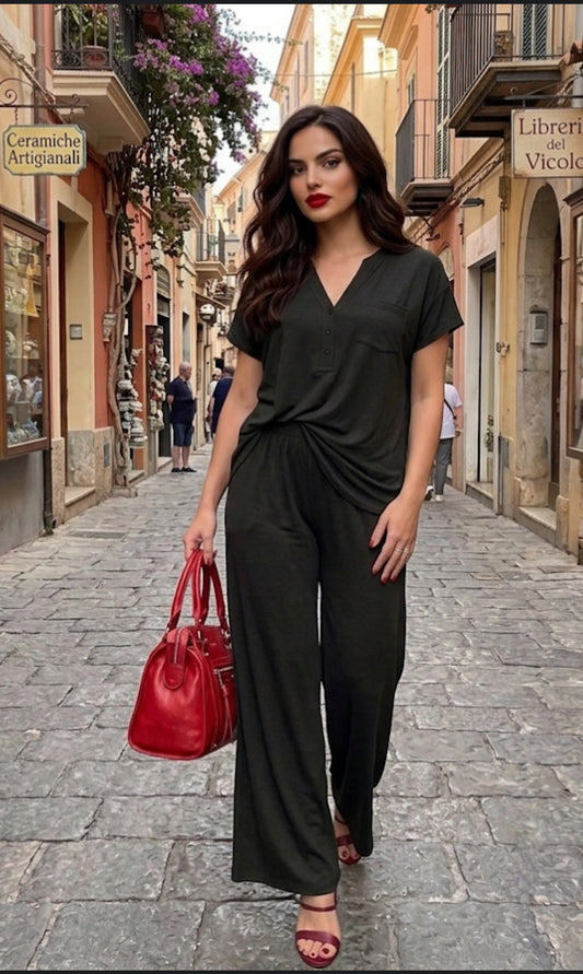 Tuta Donna Completo Maglia Pantaloni Palazzo