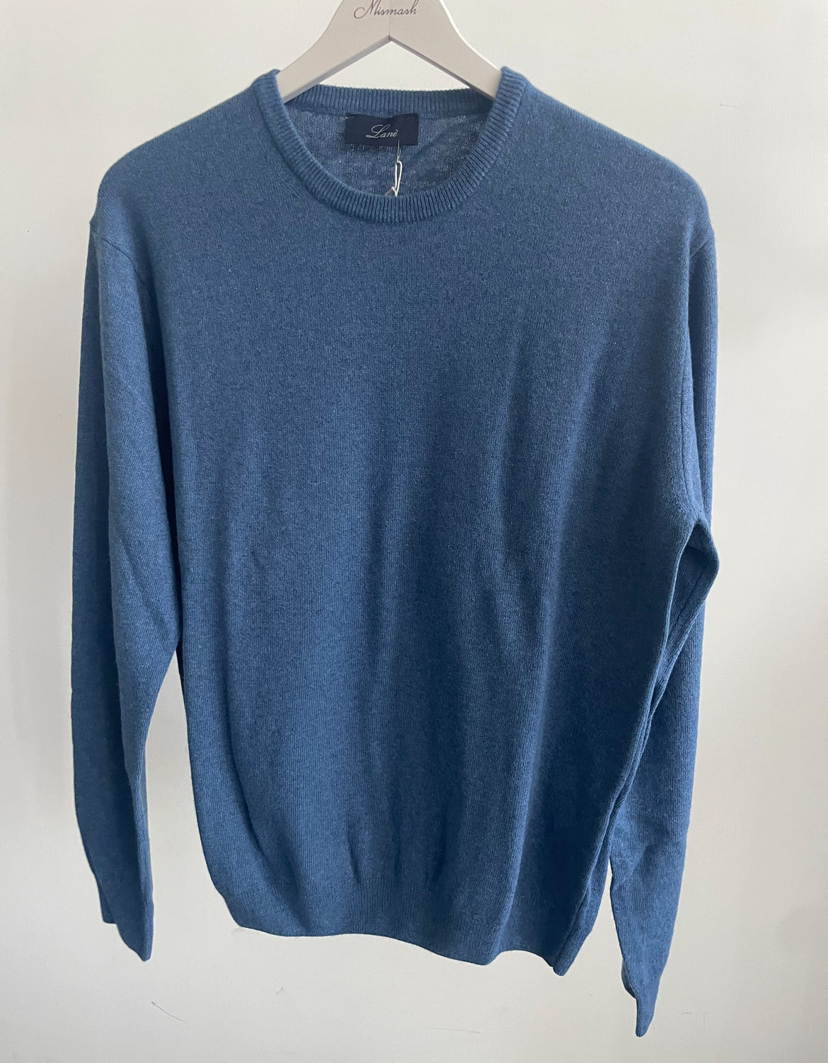Maglia Uomo Cashmere Lana Blu Denim Girocollo - Lané Made in Italy