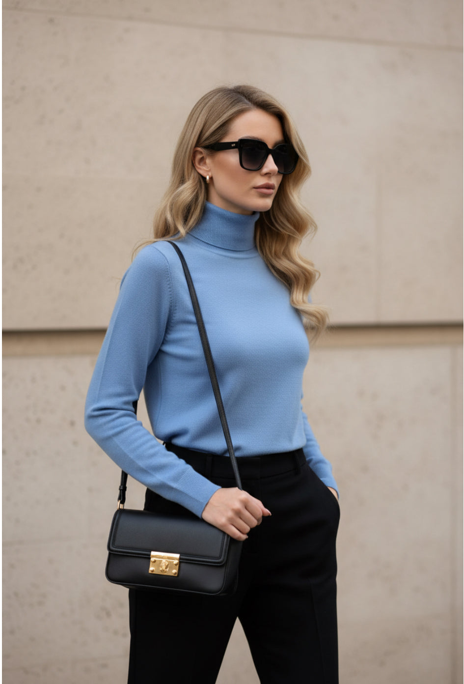 Dolcevita donna azzurro in lana rasata 