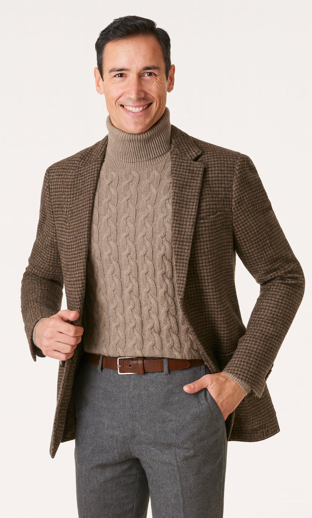 Dolcevita uomo Cashmere e lana beige trecce Made in Italy Cashmere Company 