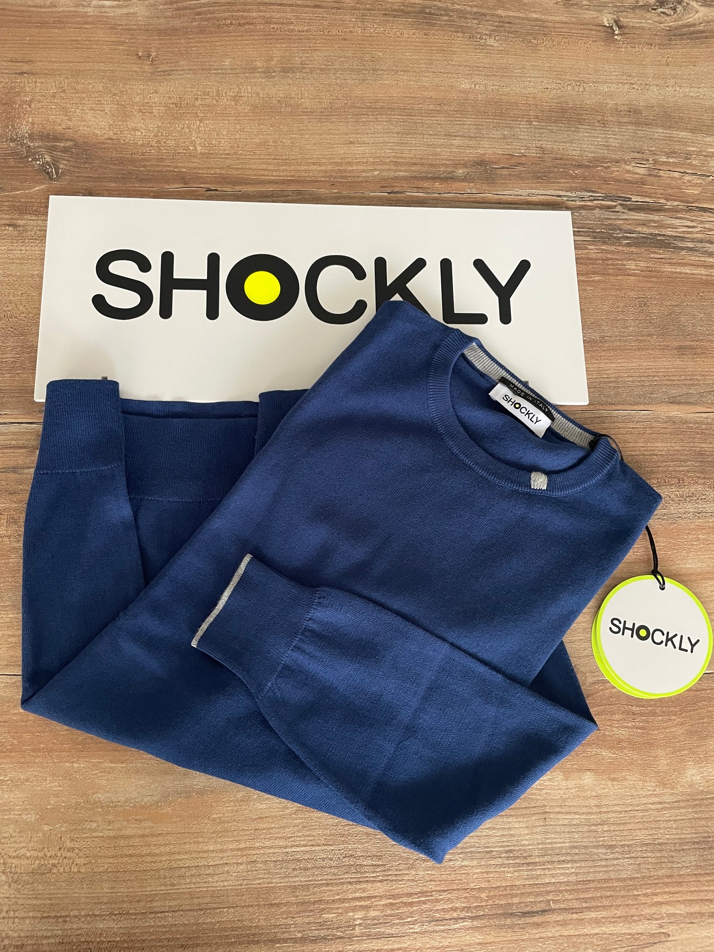 Maglia Uomo Shockly Blu jeans | Cashmere e Cotone, Girocollo, Elegante e Calda Made in Italy