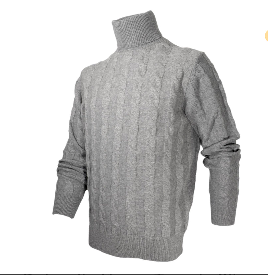 Cashmere Company maglia uomo grigio dolcevita trecce Made in Italy lana e Cashmere