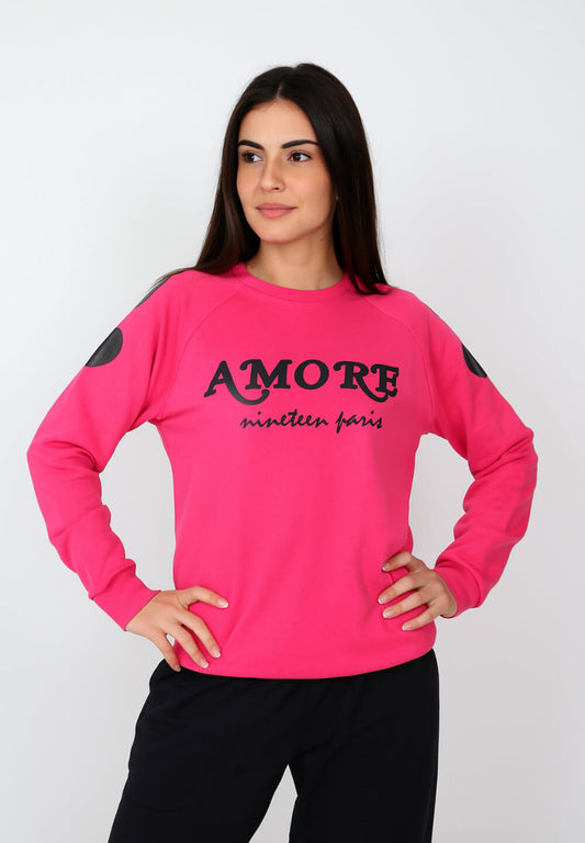 Felpa donna fuxia girocollo