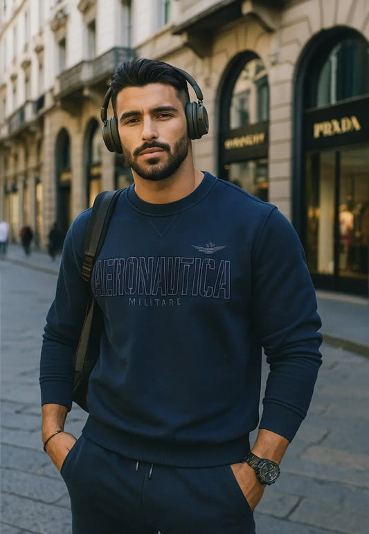 Felpa uomo blu Aeronautica Militare girocollo