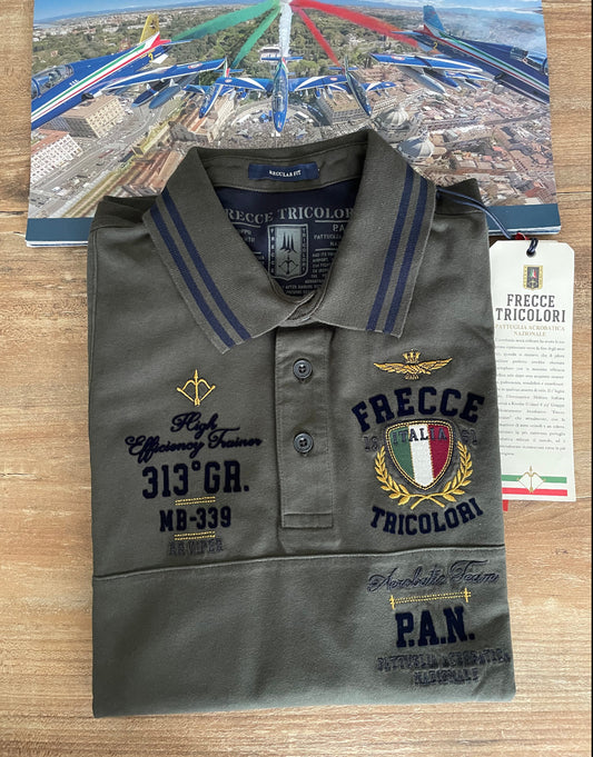 Aeronautica Militare Polo Verde Militare Uomo, Frecce Tricolori, PAN, Manica Lunga
