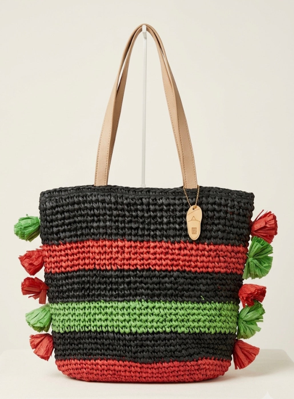 Borsa Mare in Paglia a Righe Nere  Modello Paez