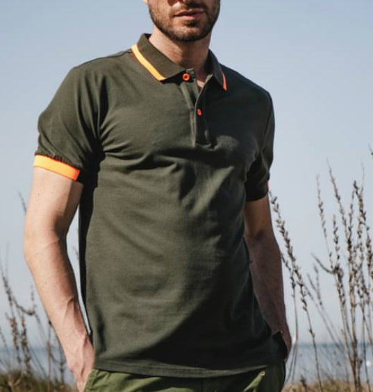 Shockly Polo Uomo verde militare SC-50% inserti Fluo manica corta