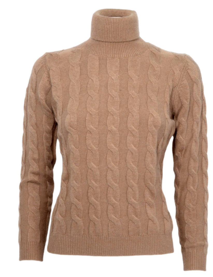 Cashmere Company maglia donna beige dolcevita trecce Cashmere e Lana