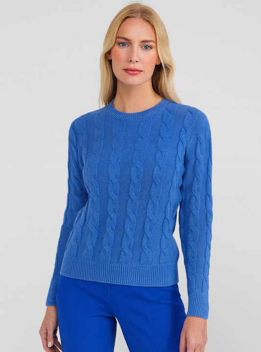 Maglia Donna Bluette Girocollo Trecce Cashmere Lana - Cashmere Company Made in Italy