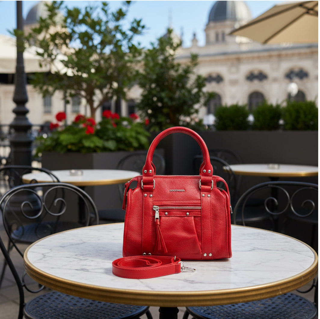 Borsa Donna Coconuda con Tracolla Staccabile - Ecopelle Rosso Bianca