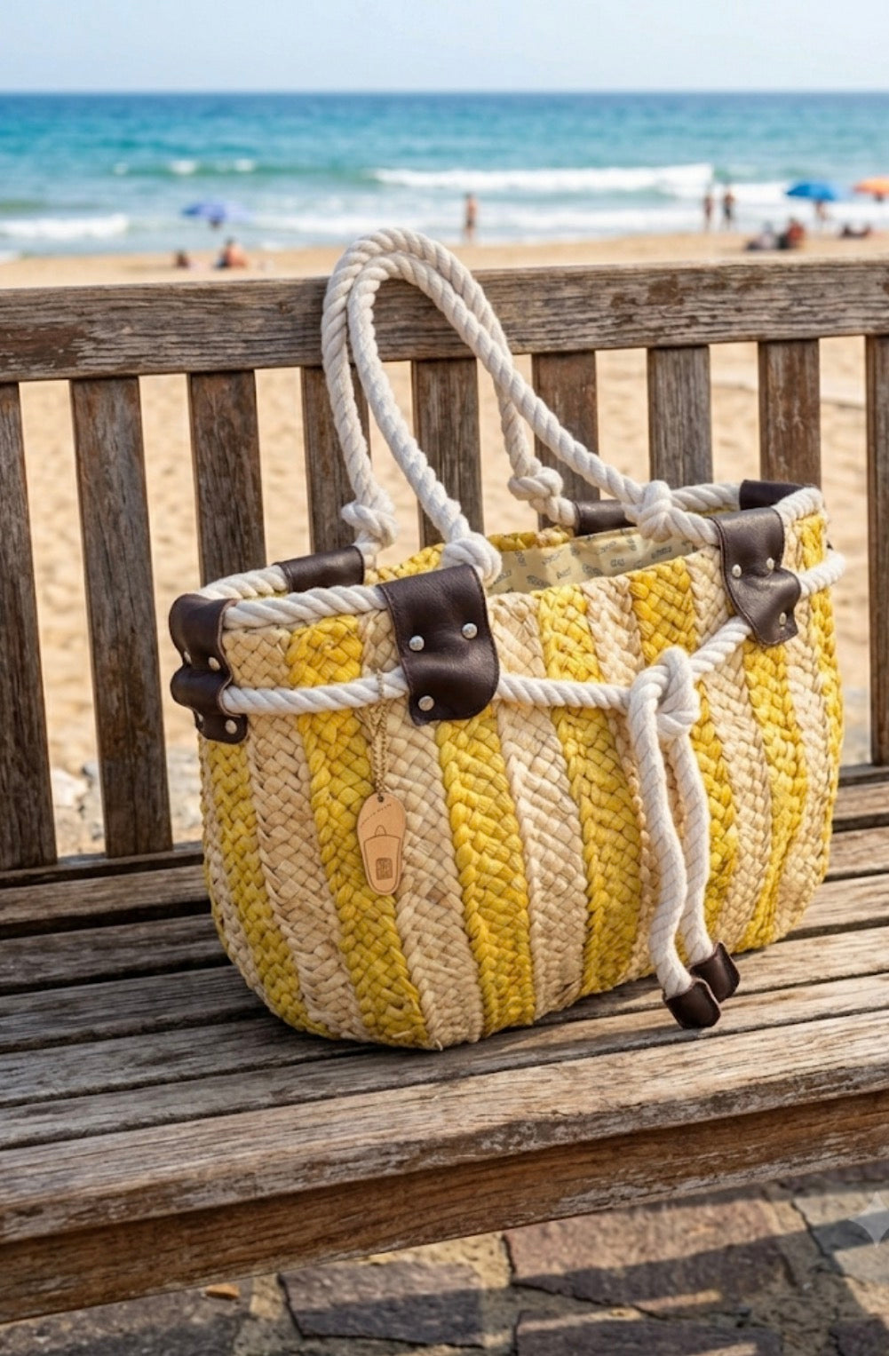 Borsa da Mare in Paglia a Righe Paez – Borsa Spiaggia Grande con Cerniera