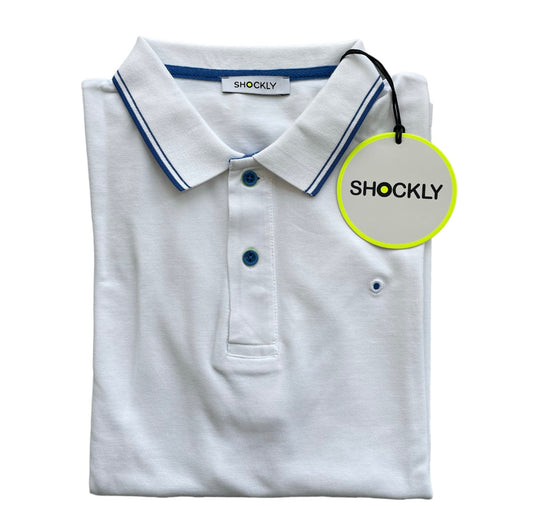 Shockly Polo Uomo Bianco sc-50%con inserti blu manica corta