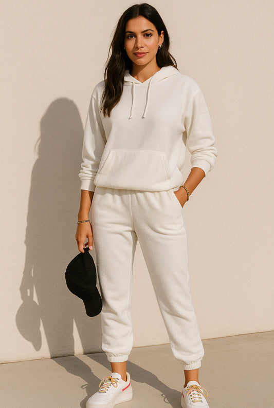 Tuta Donna colore bianco in  cotone felpa con tasche  e pantalone sc-50%