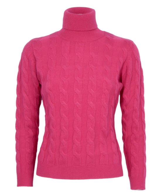 Cashmere Company Maglia Donna fuxia Dolcevita trecce Made in Italy Cashmere e Lana