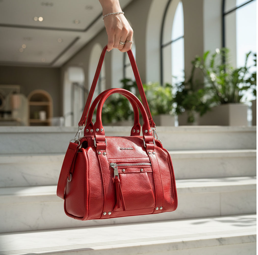 Borsa Donna Coconuda con Tracolla Staccabile - Ecopelle Rosso Bianca