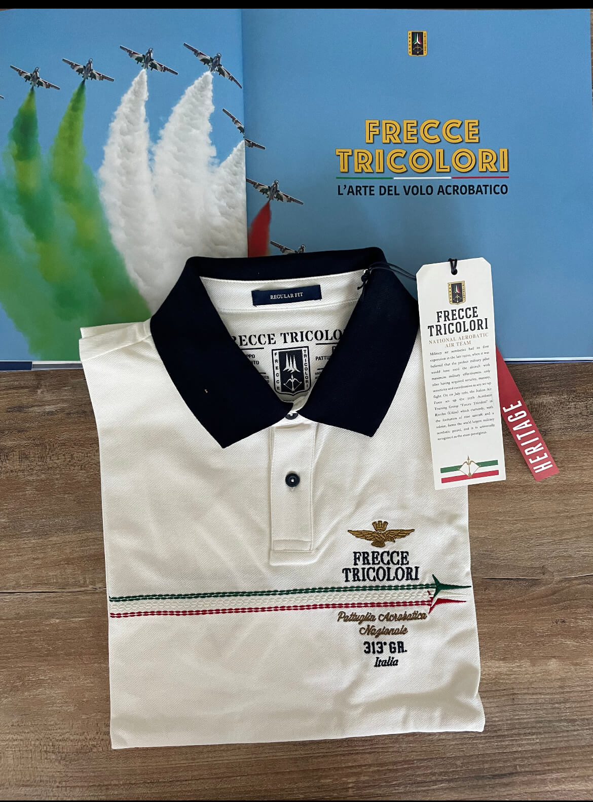 Aeronautica Militare Polo Uomo ,Bianco, Frecce Tricolori manica corta