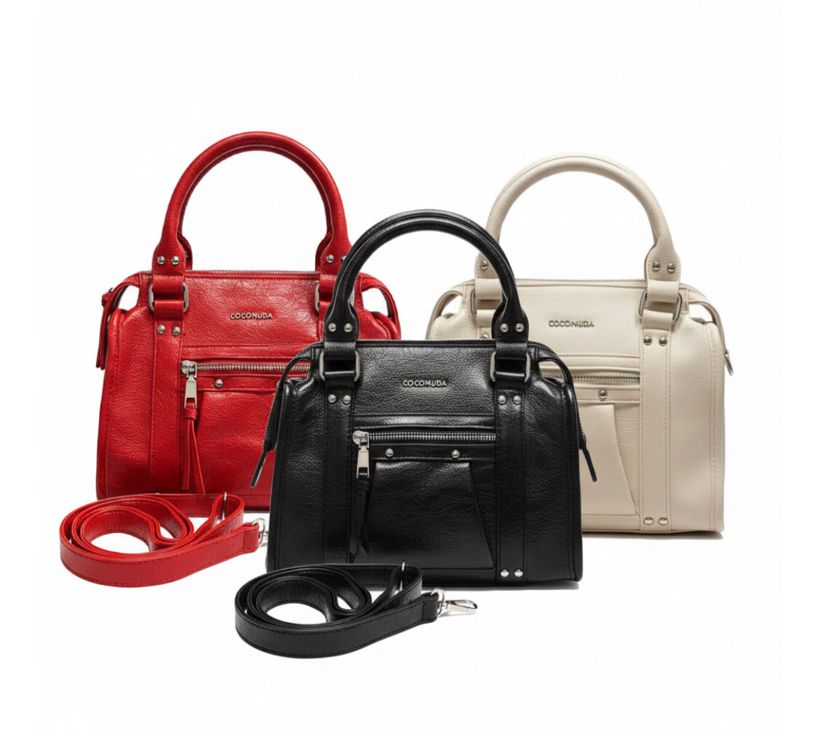 Borsa Donna Coconuda con Tracolla Staccabile - Ecopelle Rosso Bianca