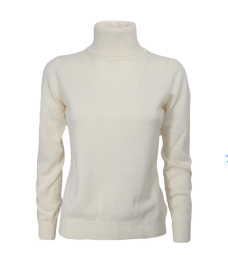 Cashmere Company Maglia donna Dolcevita Col Bianco in lana rasata pullover Made in Italy Cashmere e Lana