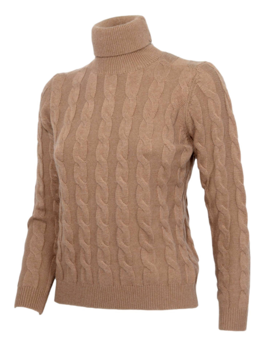 Cashmere Company maglia donna beige dolcevita trecce Cashmere e Lana