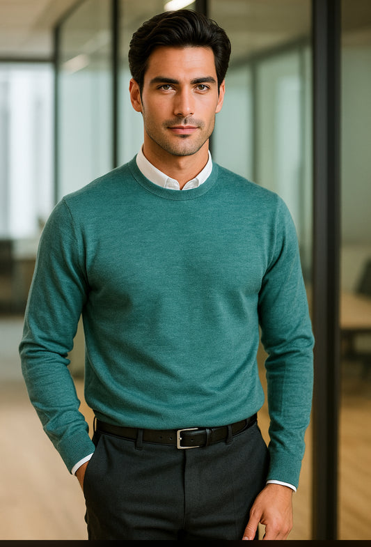 Cashmere Company maglia uomo verde Tiffany SC-50% girocollo Lana Cashmere e Seta