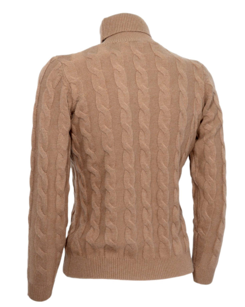 Cashmere Company maglia donna beige dolcevita trecce Cashmere e Lana