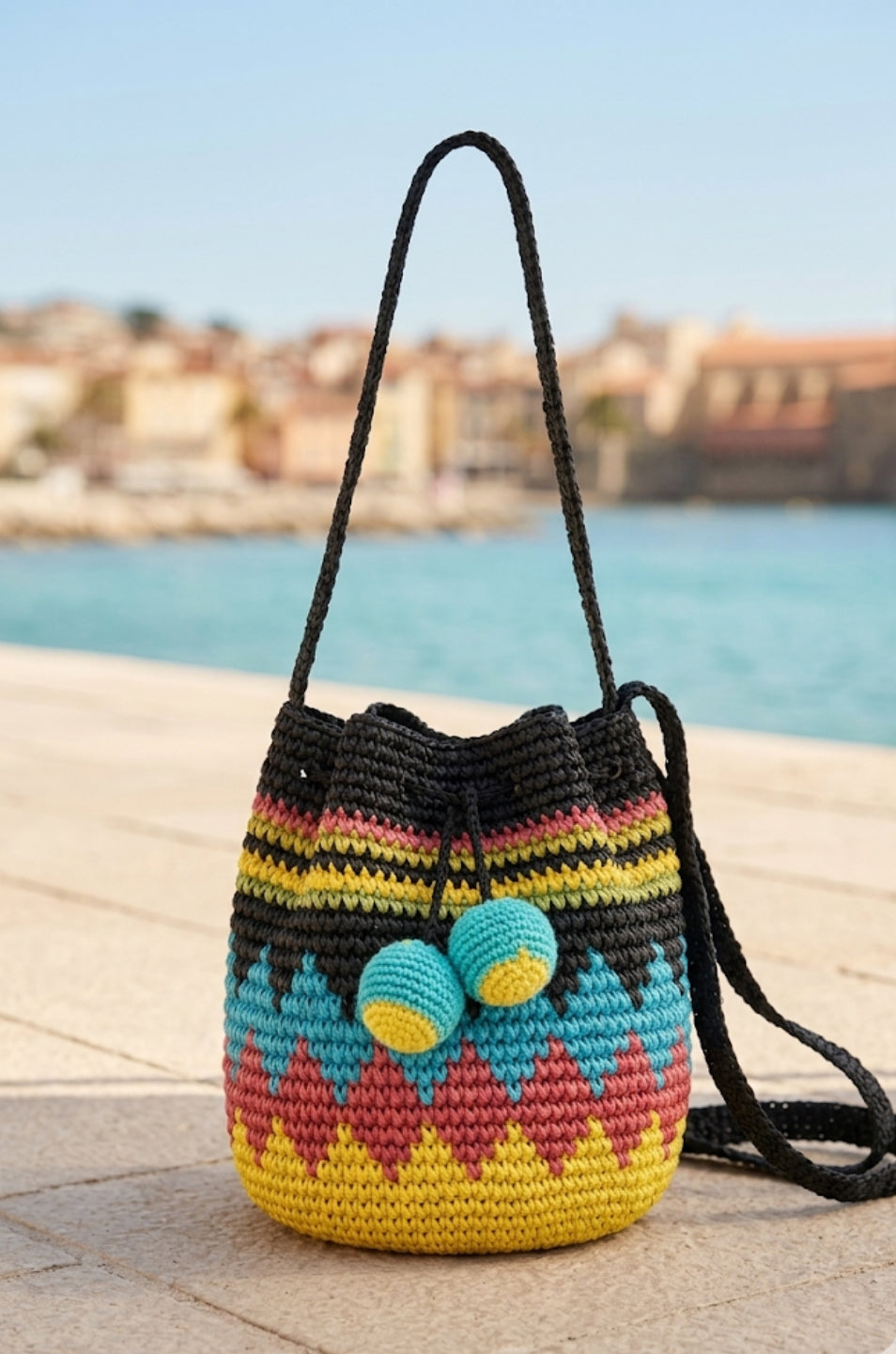 Borsa donna a tracolla a secchio colorata