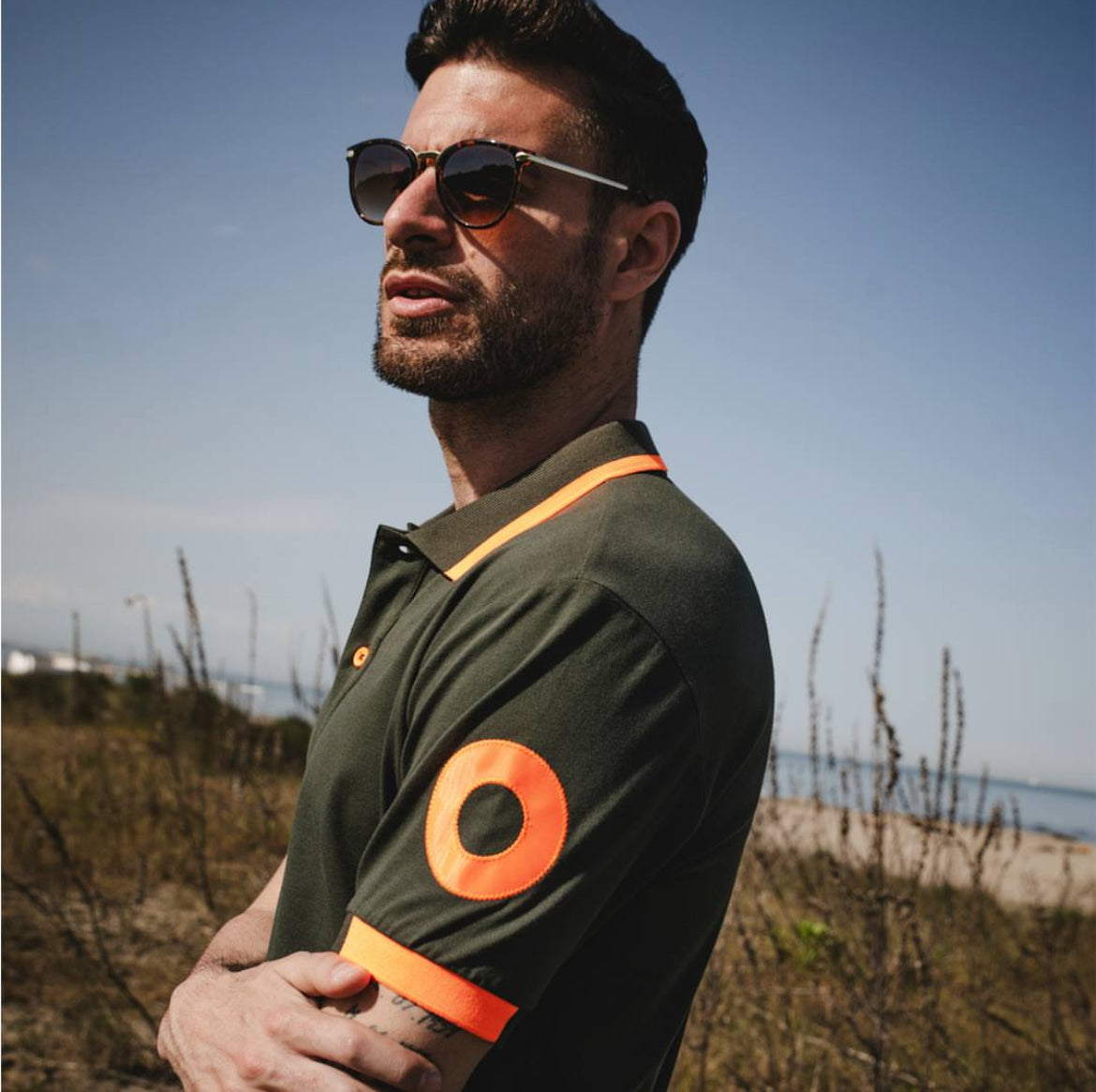 Shockly Polo Uomo verde militare SC-50% inserti Fluo manica corta