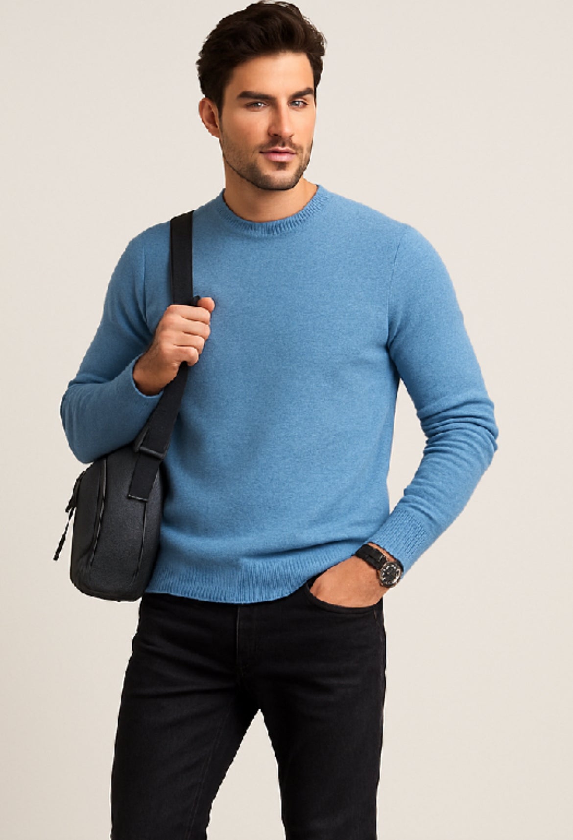 Cashmere Company maglia uomo azzurro  Cashmere lana e seta girocollo Made in Italy