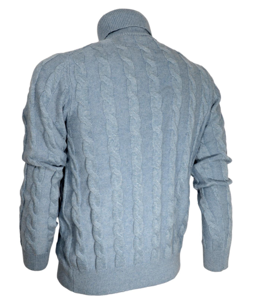 Cashmere Company maglia uomo azzurro polvere dolcevita trecce Cashmere e Lana