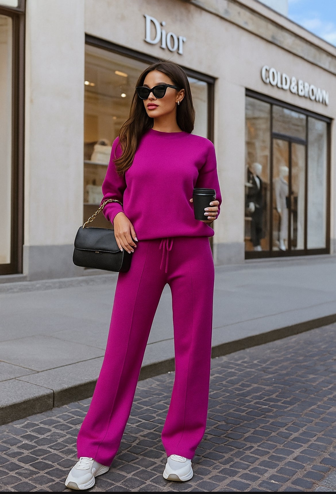 Tuta Donna Lana Rasata Girocollo Pantalone Palazzo Elegante Made in Italy Premium